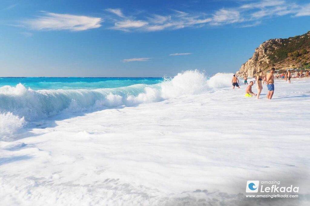 Lefkada beach blue waves